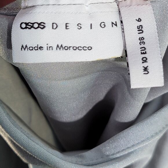 ASOS DESIGN Silver Long Sleeve Square Neck Disco Bodysuit Women's Size 6 - Picture 3 of 8